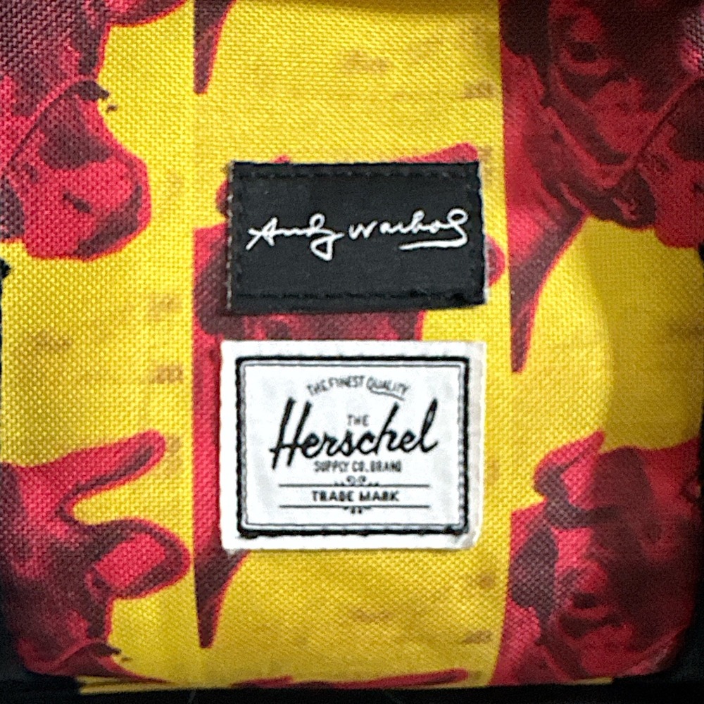 Herschel Supply Warhol Backpack Black Yellow Pink Cow Drawstring Snap Buckle EUC - Picture 2 of 14